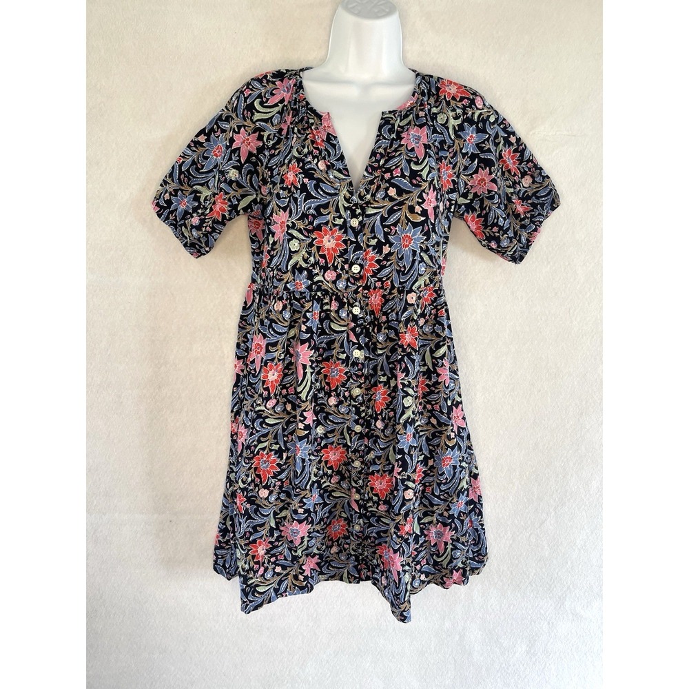 Loft Colorful Spring Floral Swing Dress Mini Small Button Down Side Pockets